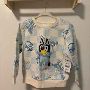 Light Blue & Cream Checkered Kids Pullover Sweatshirt with Cartoon Applique